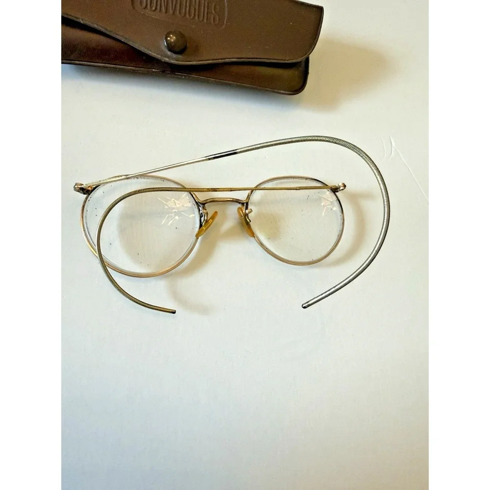 VTG American Optical Ful-Vue 12K GF Wire Rim Eyeglass Frames Cable Temples &Case